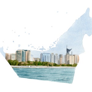 UAE Map Print Watercolor - uae Poster - uae United States - uae Wall Art - United Arab Emirates  Art - Military Art