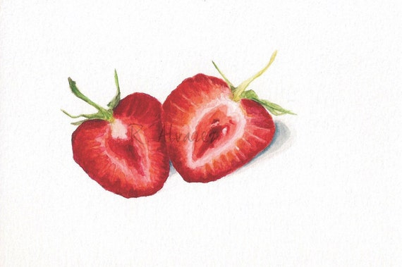 Strawberry Art Print - Food PRINT -  Food Painting - Kitchen Art - Dining Room Art - Kitchen Wall Decor - Food Painting - Food Illustration