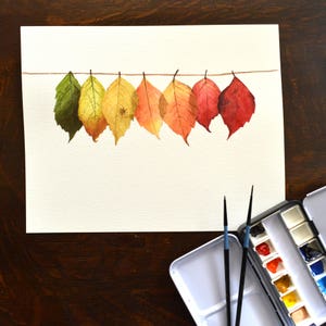 minimalist fall harvest decor fall leaves mantle decor rustic fall wall art colorful fall leaves watercolor painting over sofa art image 4
