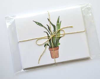 Houseplant Illustration Cards, Botanical Notecard Set, Houseplant Notecard Set, Plant Notecards, Watercolor Gift Idea, Potted Plants