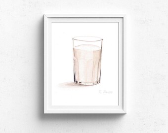 Glass of Milk, Food PRINT, Kitchen Decor, Dining Room Art, Playroom Art, Kitchen Wall Art, Food Painting, Food Illustration, Cookie, Milk