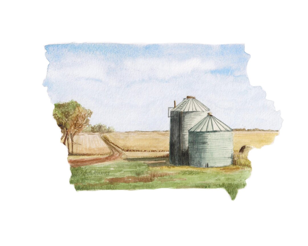 Iowa PRINT - Iowa Map - Iowa State Art - US Map Art - Watercolor State ...