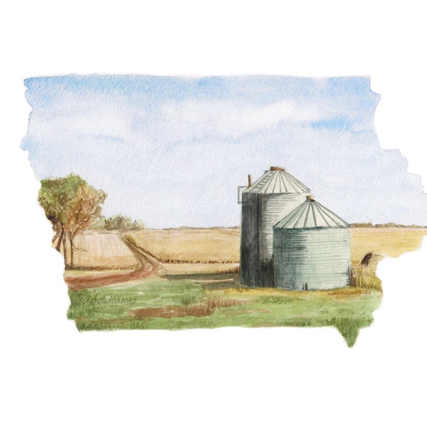 Iowa PRINT - Iowa Map - Iowa State Art - US Map Art - Watercolor State Art - Iowa Wall Art - Iowa Landscape - Wall Art - Iowa Poster