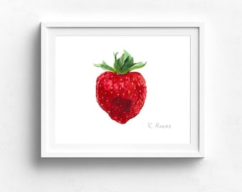 Strawberry Art Print - Kitchen Wall Art - Strawberry Illustration - Strawberry - Fruit Print - Strawberry illustration - Fruit Illustration