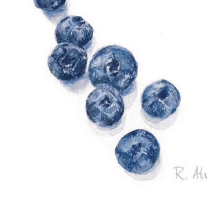 Blueberry Art Blueberry Kitchen Wall Art Watercolor Blueberry Print Blueberry Illustration Nursery Print Daycare Art Food Print image 4