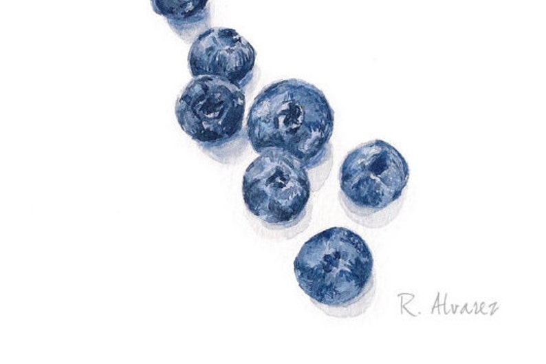 Blueberry Art Blueberry Kitchen Wall Art Watercolor Blueberry Print Blueberry Illustration Nursery Print Daycare Art Food Print image 4