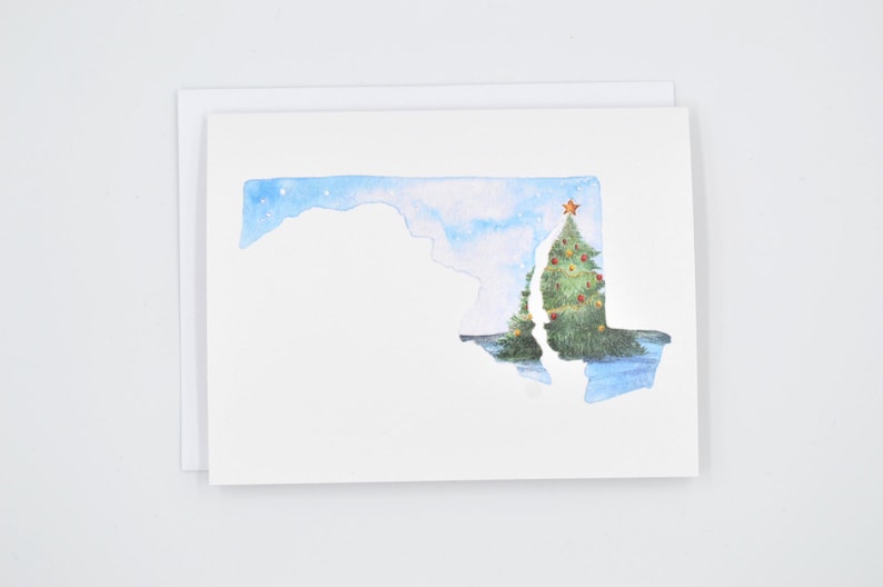 Maryland Christmas Cards Watercolor Notecards Maryland State Gift Maryland Pride Maryland Art Maryland Watercolor Personalized afbeelding 1