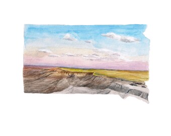 South Dakota Art Print - National Parks Print - Gift for Hiker - Gifts Under 20 - Wanderlust Map Art - Unique Map Art - Watercolor Map