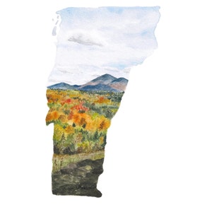 Vermont PRINT - Vermont Map - Vermont Art - US Map Art - Unique Map - Watercolor Map Art - Landscape Print - Wall Art - Vermont Landscape image 1