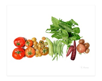 Rainbow veggie art print for kitchen or dining room