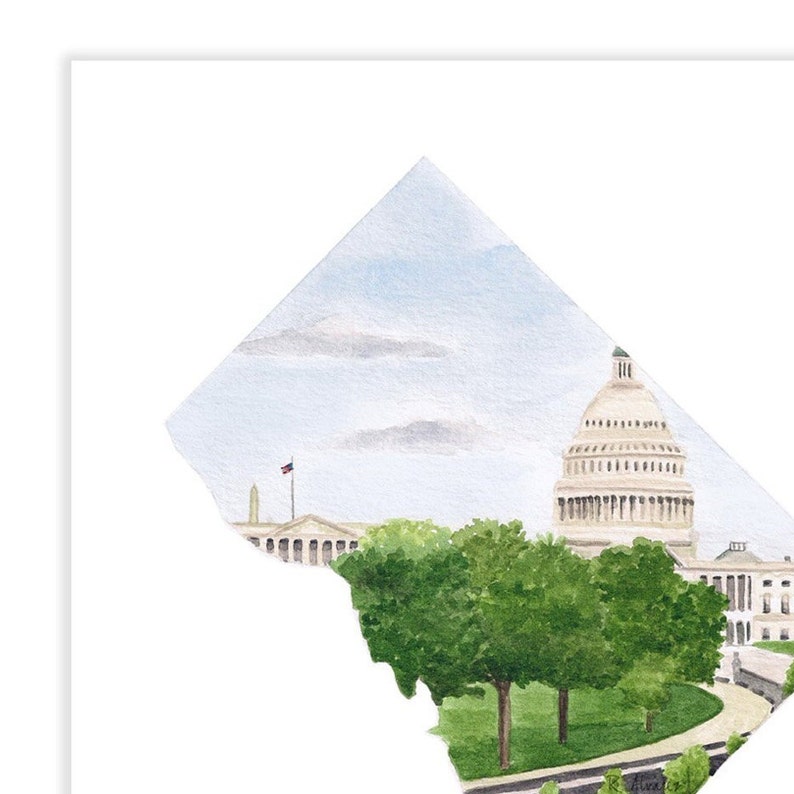 Washington DC Map Watercolor Art Print - Etsy