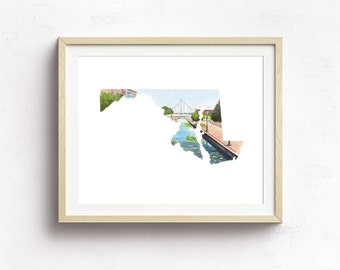Frederick Maryland Watercolor Art Print: Carroll Creek Map
