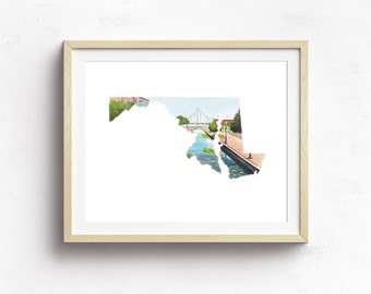 Frederick Maryland watercolor art print - Maryland State Map Art Print - Maryland Gift - Maryland Watercolor - Baltimore Art Print - MD art