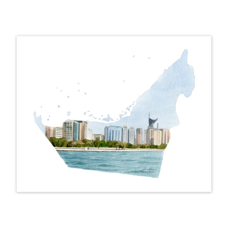 UAE Map Print Watercolor Uae Poster Uae United States Etsy