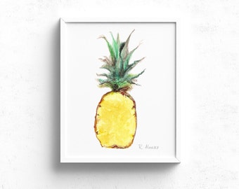 Pineapple art print - Tropical Fruit Decor - Kitchen Wall Art - Pineapple Illustration - Dining Room Art - Food Illustration