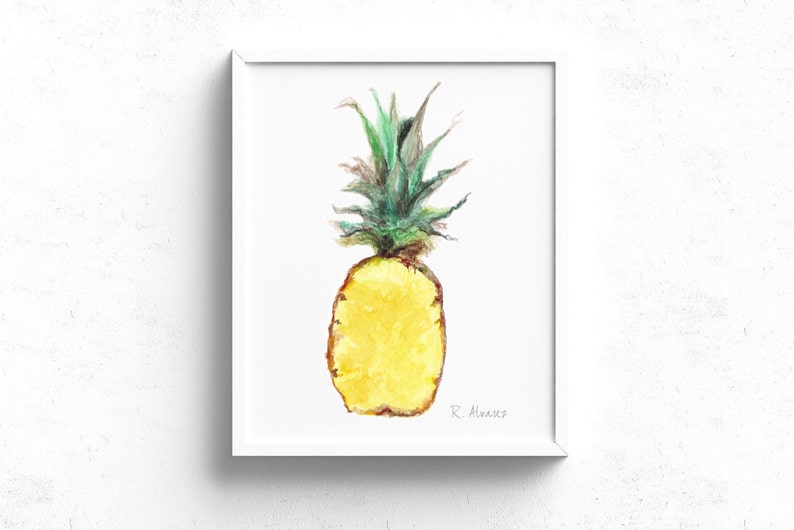 Pineapple art print Tropical Fruit Decor Kitchen Wall Art Pineapple Illustration Dining Room Art Food Illustration image 1