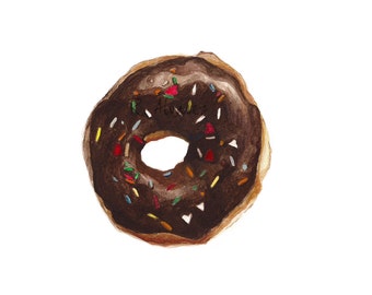 Donut, Food PRINT, Donut Art, Donut Illustration, Kitchen Art, Food Painting, Food Illustration, Donut with Sprinkles, Police Officer Gift