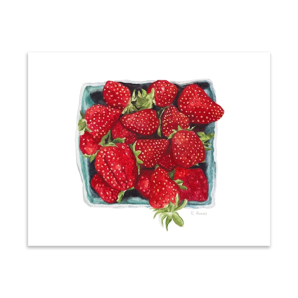 quart of strawberries art print - strawberry art - botanical illustration - kitchen art - strawberries art print - gifts for mother