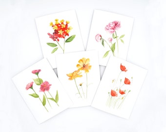 watercolor notecards - watercolor flower notecards - watercolor floral illustration - watercolor botanical notecard set - floral notecard