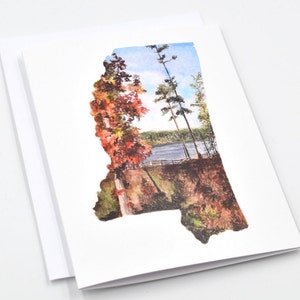 Mississippi Art Card - Watercolor Notecards - Watercolor Stationary - Mississippi Map Notecards - Landscape Notecards - Mississippi Gift