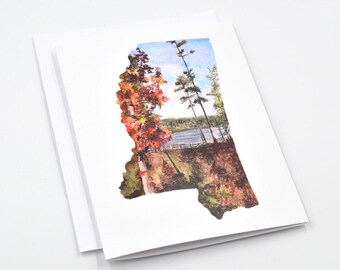 Mississippi Art Card - Watercolor Notecards - Watercolor Stationary - Mississippi Map Notecards - Landscape Notecards - Mississippi Gift