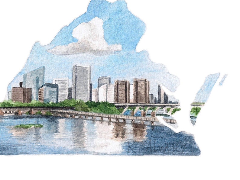 Richmond Va Art Print Richmond Virginia State Watercolor Art Etsy