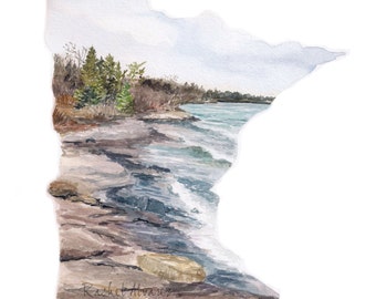 Minnesota Art PRINT, Minnesota Map Print, Minnesota Wall Art, Minnesota Print, Wall Art, Custom Watercolor Painting, Minnesota Landscape