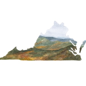 Virginia State mountain print - Virginia State Map - Virginia State - Virginia Watercolor Landscape - Custom State Art