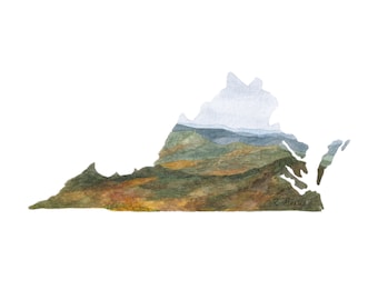 Virginia State mountain print - Virginia State Map - Virginia State - Virginia Watercolor Landscape - Custom State Art