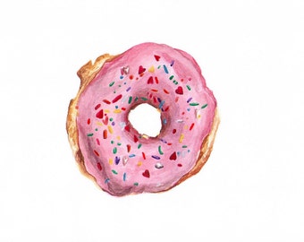 strawberry Donut Art PRINT - Dining Room Art - Donut Art Print - Kitchen Art - Food Painting - Food Illustration - Donut with Sprinkles