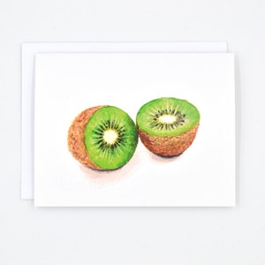 Kiwi Watercolor Notecard, Kiwi Food Art, Kiwi Food Illustration, Fruit Notecard, Single Notecard, Kiwi Notecard, Greeting Card image 1