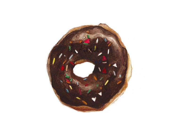May include: A chocolate donut with colorful sprinkles. The donut is glazed with a dark chocolate frosting.