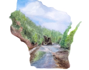 Wisconsin Art PRINT - Wisconsin State Art - Wisconsin PRINT - Wisconsin Map -  Wisconsin Gift - Wisconsin Watercolor - Wisconsin Wall Art