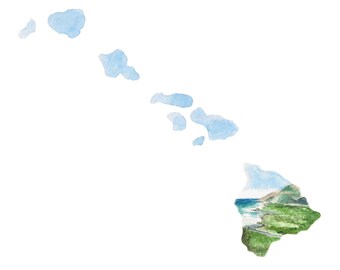 Hawaii PRINT - Hawaii Map - Hawaii Wall Art - US Map Art - Unique Map - Watercolor Map Art - Landscape Print - Wall Art - Hawaii Landscape