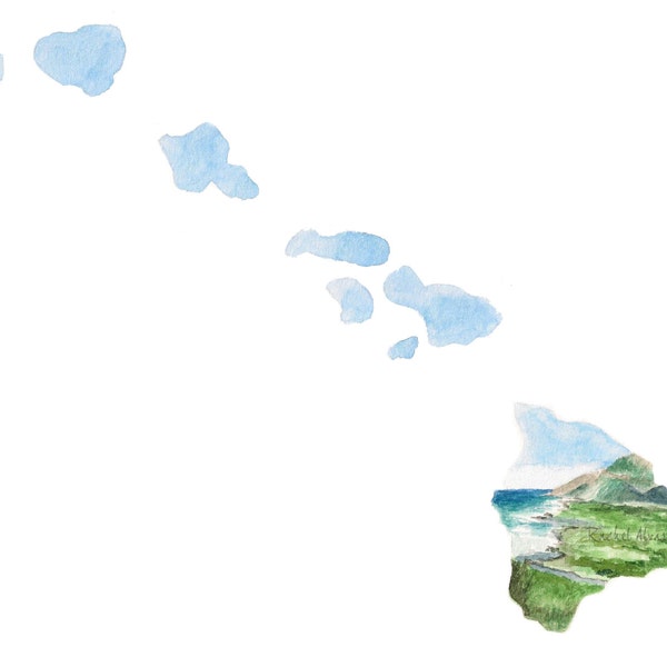 Hawaii PRINT - Hawaii Map - Hawaii Wall Art - US Map Art - Unique Map - Watercolor Map Art - Landscape Print - Wall Art - Hawaii Landscape