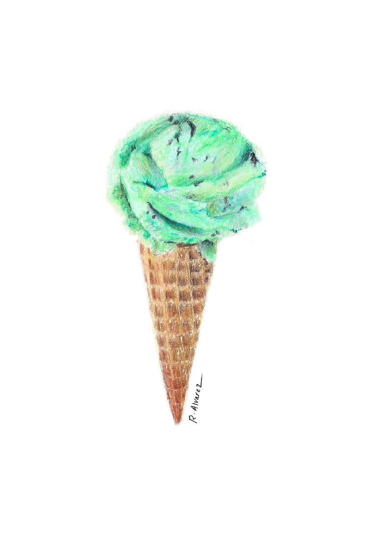 Mint Chocolate Chip Ice Cream Art Print Digital Download Wall Art Kids Ice Cream Print Ice Cream Cone Printable Ice Cream Art Print zdjęcie 1