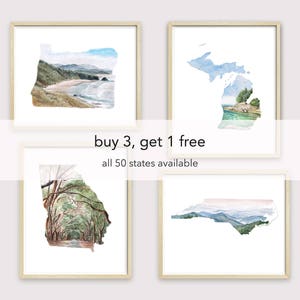 bundle watercolor state art print painted state art United States map art unique holiday gifts state artwork image 1