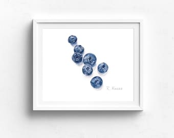 Blueberry Art - Blueberry Kitchen Wall Art - Watercolor Blueberry Print - Blueberry Illustration - Nursery Print - Daycare Art - Food Print