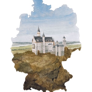 Germany Watercolor Art Print - Neuschwanstein Castle - Country Art Print - Germany Art - Military Gift - Military Family Gift