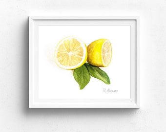 Lemon Decor Farmhouse, Lemon Home Decor, Lemon Kitchen Print, Lemon Fruit Art, Watercolor Lemon Art, Yellow Kitchen Decor, Watercolor Fruits