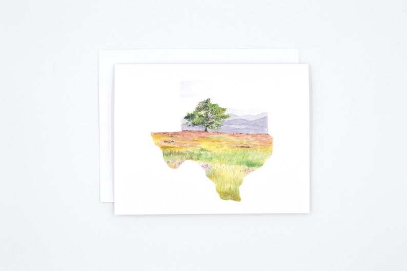 Texas State Art Card Watercolor Notecard Texas Gift Texas State Art Blank Notecards Texas Watercolor Texas Landscape image 2