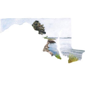 Maryland Art Print - Chesapeake Bay Art - Maryland Landscape Painting - Maryland Gift - Maryland Map - Maryland Watercolor - Annapolis Print