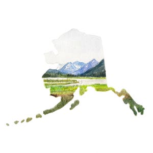 Alaska Painting, Alaska Landscape, Custom Painting, Military Gift, Alaska State PRINT, Alaska State Map, Alaska State, Alaska Watercolor