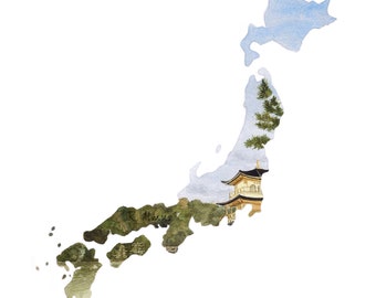 Japan watercolor map - Okinawa Japan art print - military family gift - map art - country maps - map artwork - map of Japan