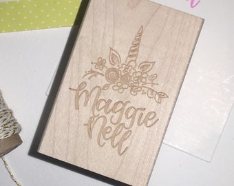 Custom Hand-lettered Name Stamp in Unicorn Style: For Gift Tags, Stationery or Crafts