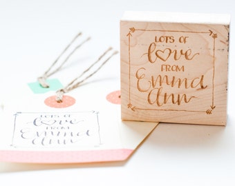 Custom Hand-lettered Name Stamp in Lots of Love Style: For Gift Tags, Stationery or Crafts
