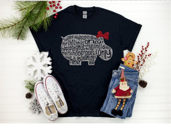Christmas Shirt Glitter Hippo 
