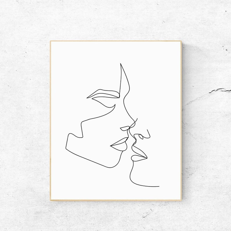 Kissing One Line Print Couple Kissing Print Love Line Art ...