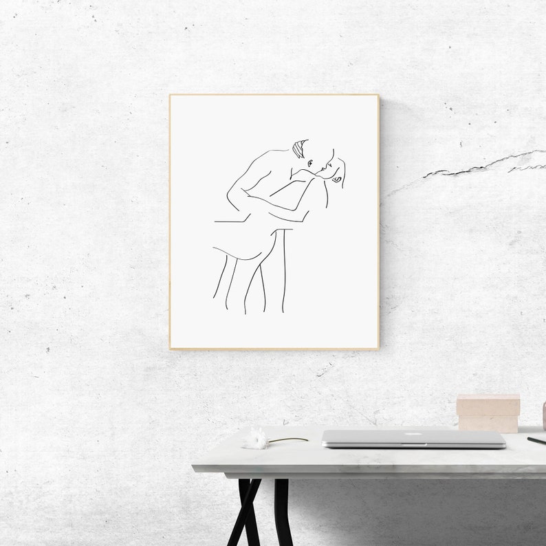 Love Line Art Print Couple Kissing Print Couple Love Art Etsy