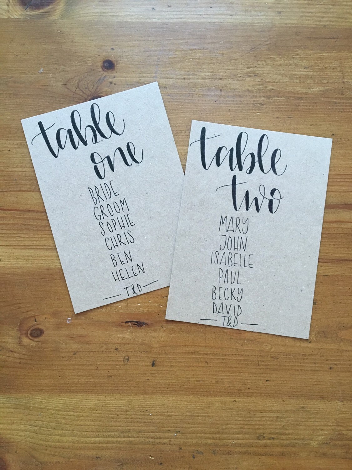 Hand lettered table name cards Etsy